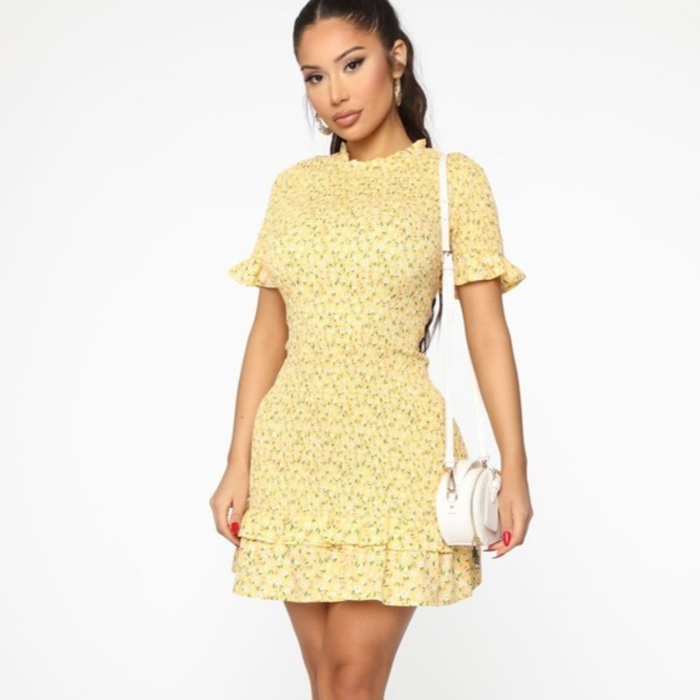 Fashion Nova Boho Floral Cottagecore Meet On Melrose Smocked Ruffle Mini Dress
